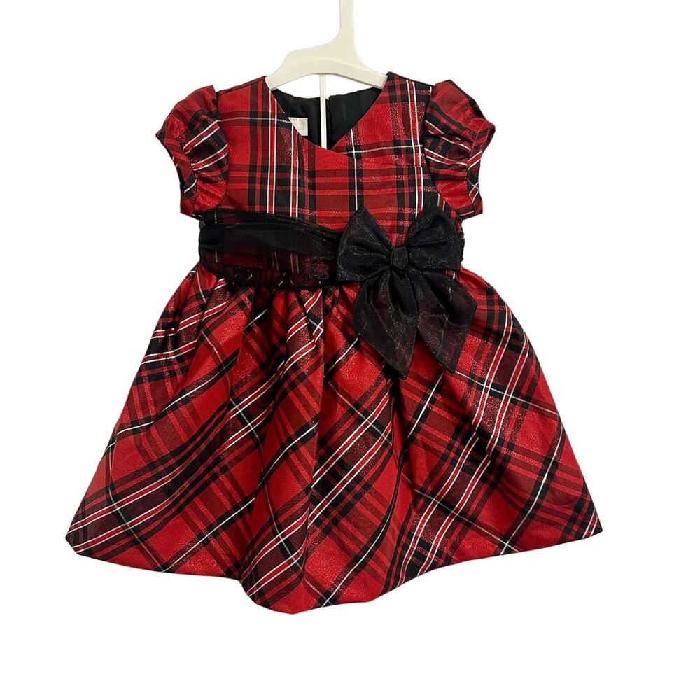 NEW Bonnie Baby Christmas Holiday Red & Black Tartan Plaid Dress Size 18 months